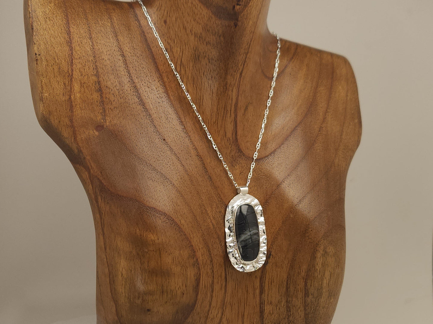 Black Picasso Marble Reticulation Silver Pendant