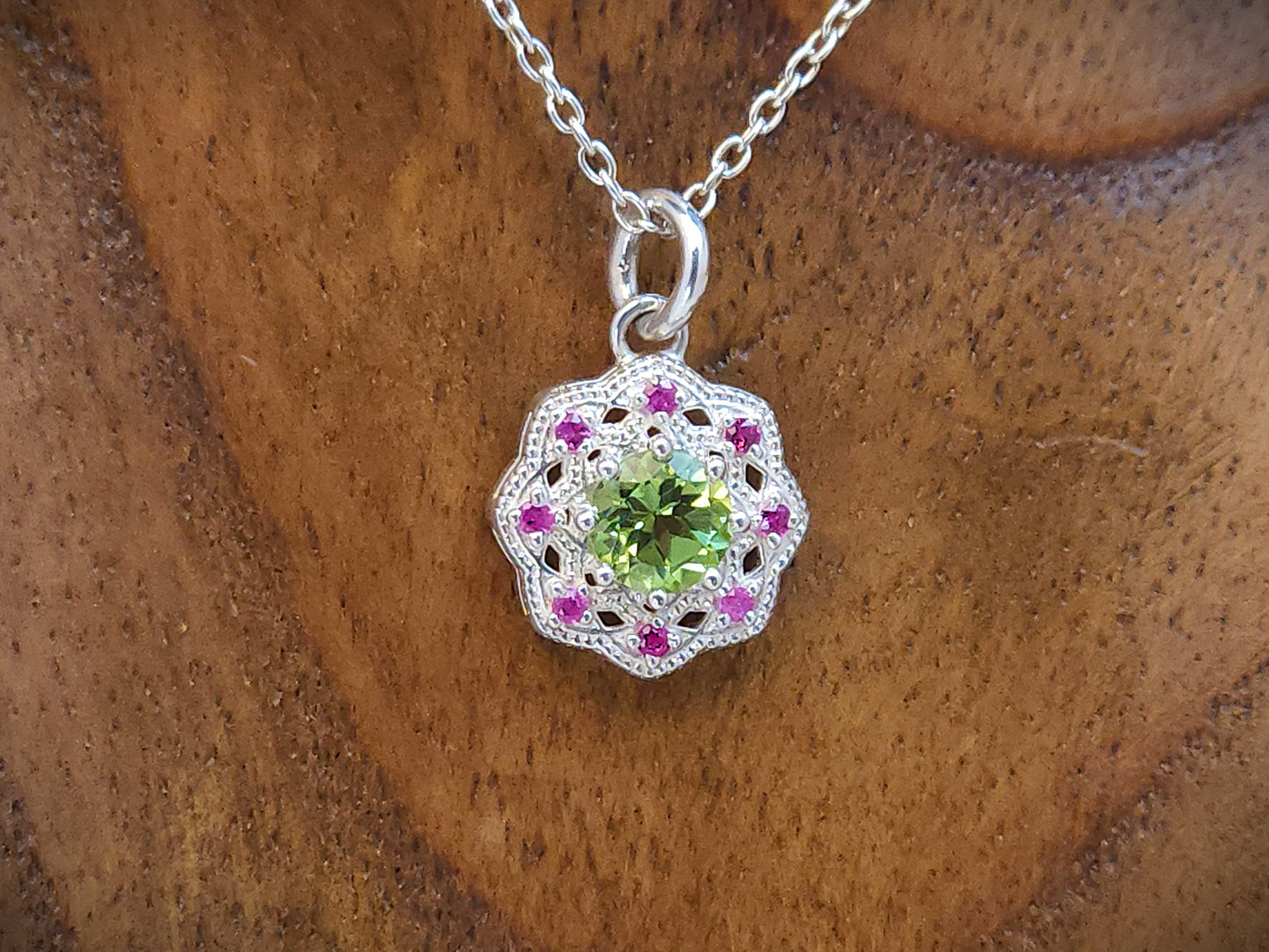 Peridot and Pink Sapphire Sterling Silver Pendant
