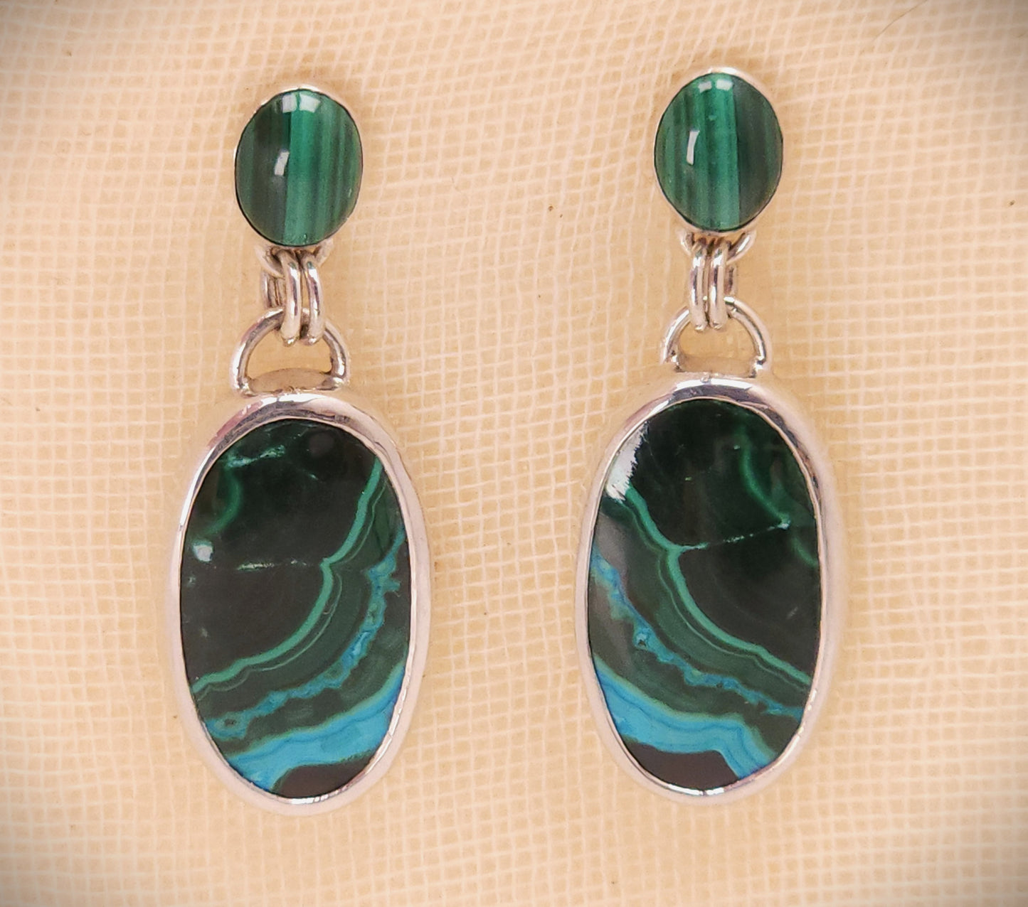 Chrysocolla Malachite Silver Dangle Earrings