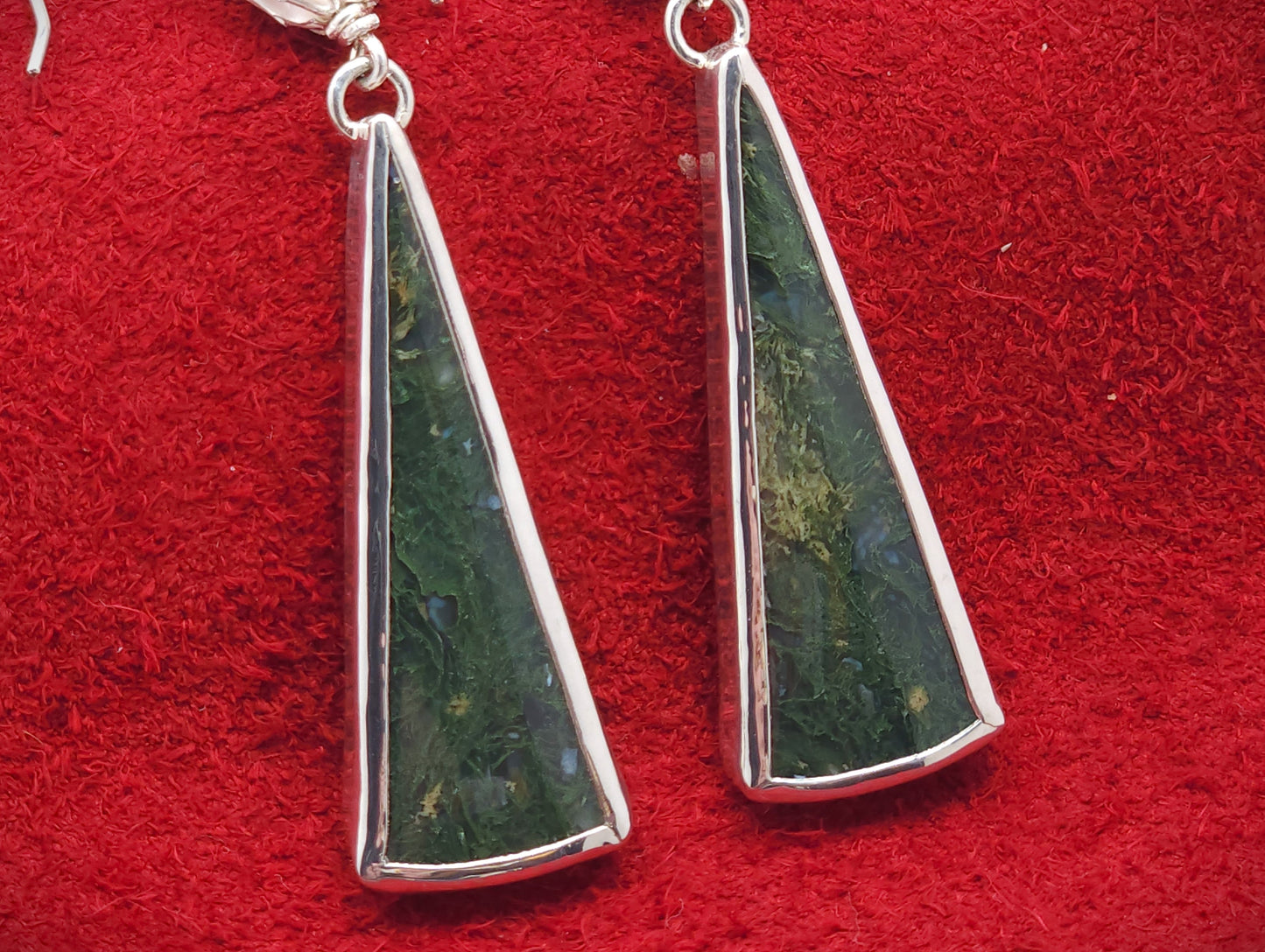 Moss Agate Silver Dangle Earrings