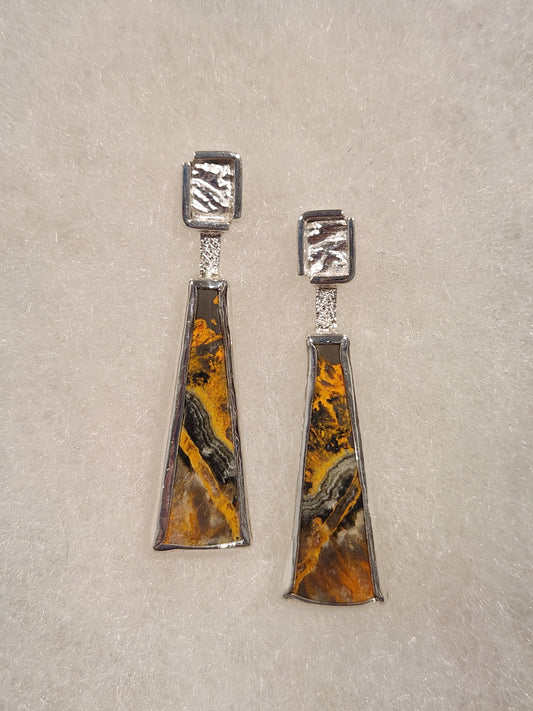 Bumblebee Jasper Reticulation Silver Earrings