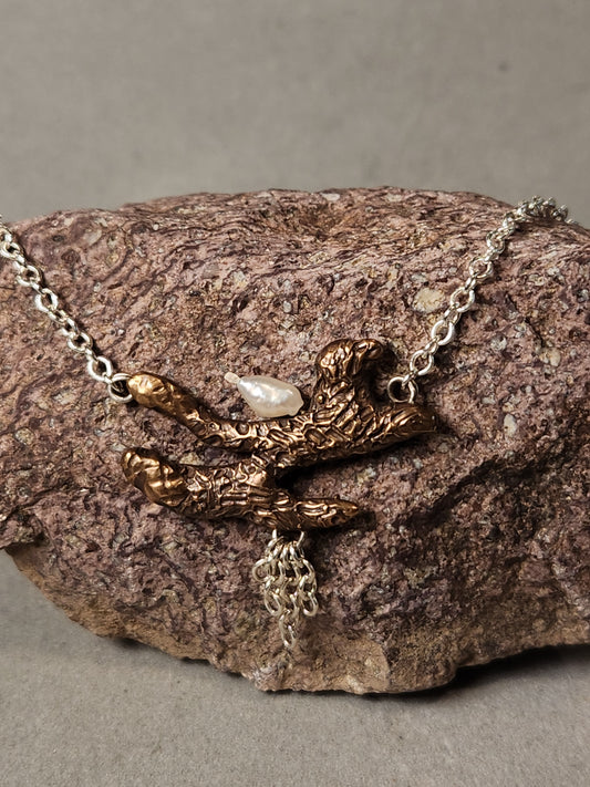 Bronze Coral and Freshwater Pearl Pendant
