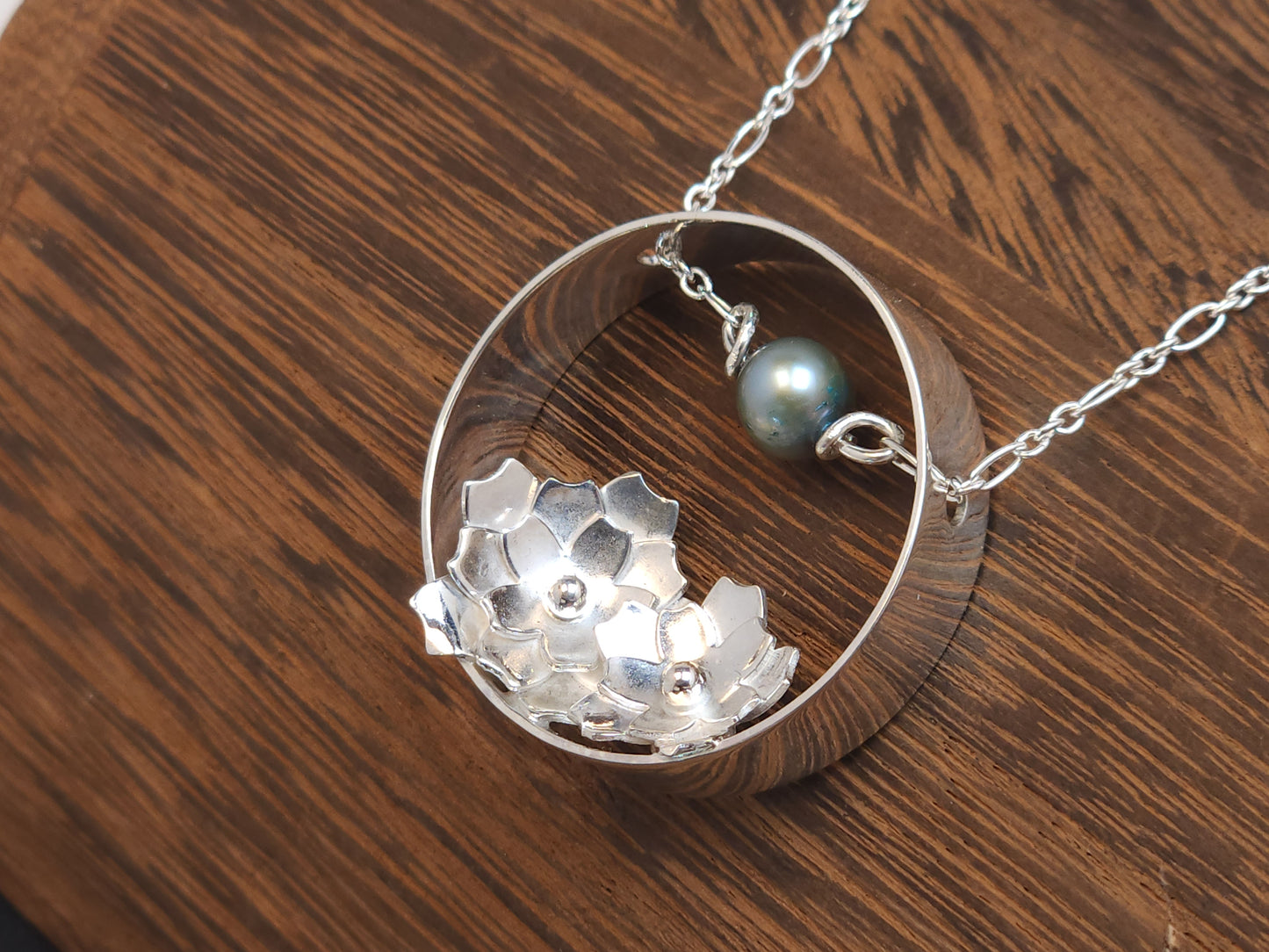 Floating Flower Freshwater Pearl and Sterling Silver Pendant