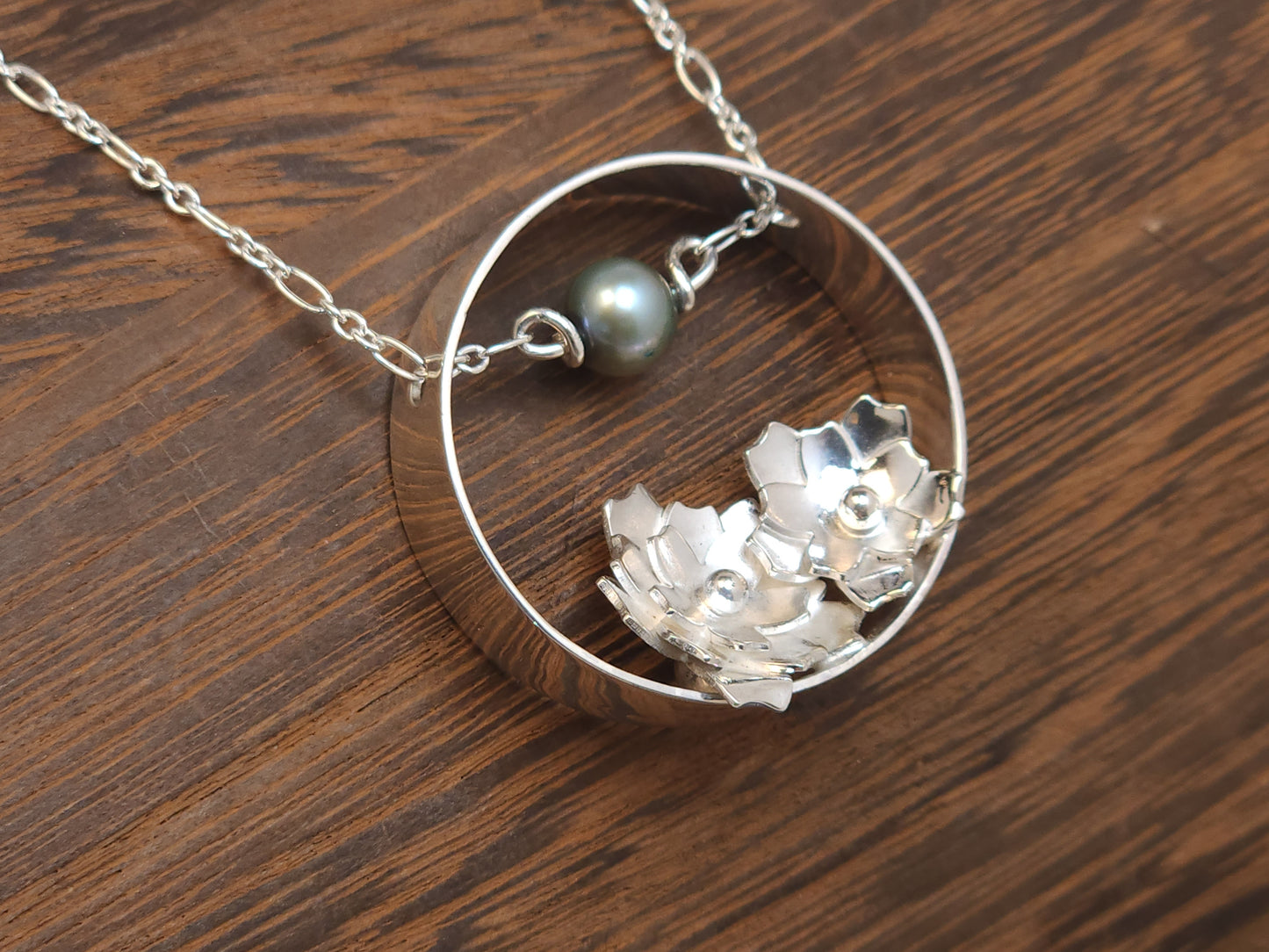 Floating Flower Freshwater Pearl and Sterling Silver Pendant