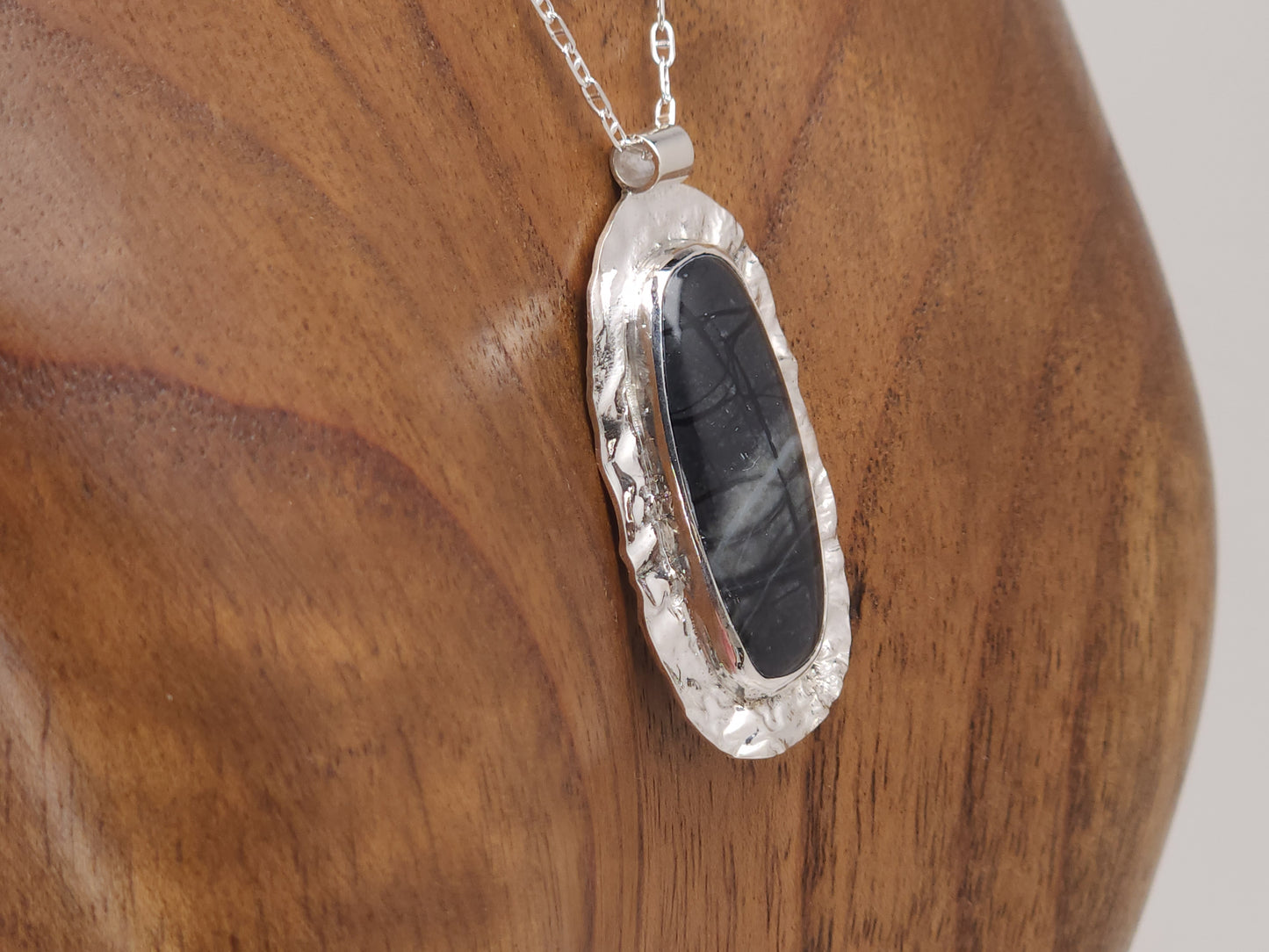 Black Picasso Marble Reticulation Silver Pendant