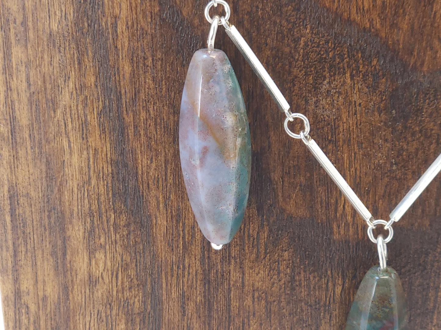 Fancy Jasper 5 Stone Silver Necklace