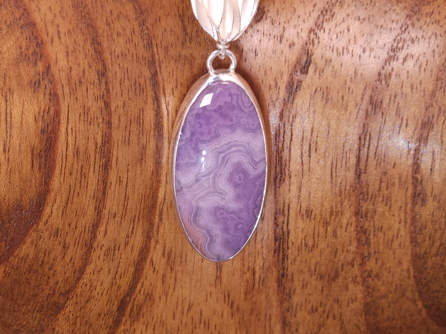 Purple Lace Agate Silver Drop Pendant