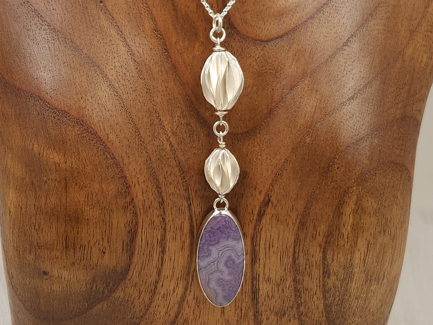 Purple Lace Agate Silver Drop Pendant