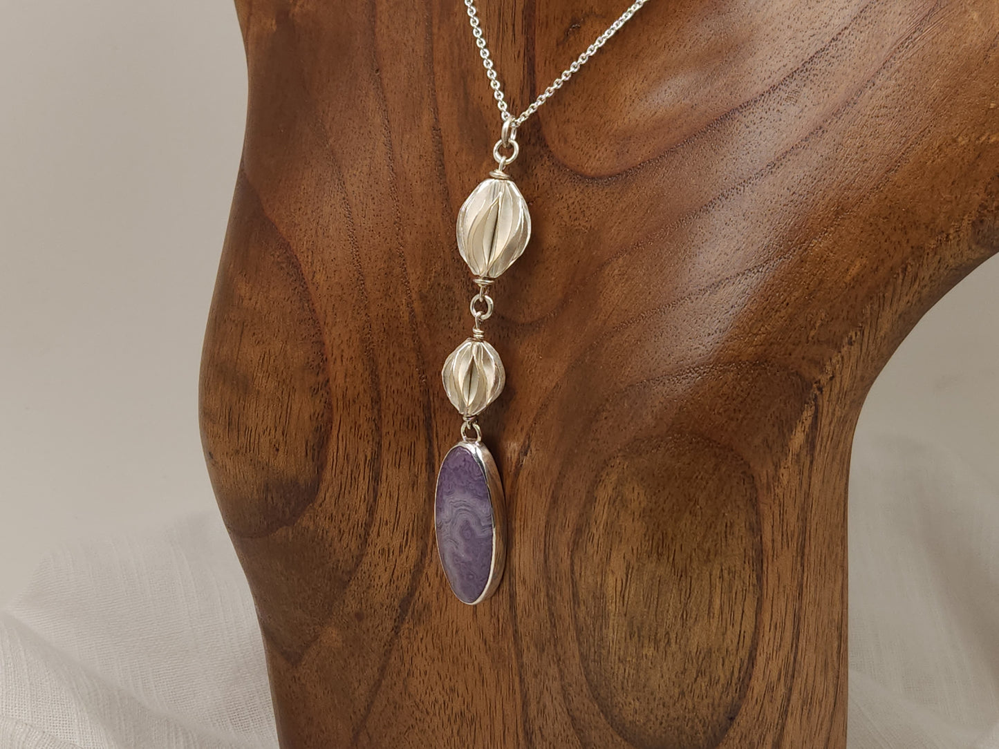 Purple Lace Agate Silver Drop Pendant