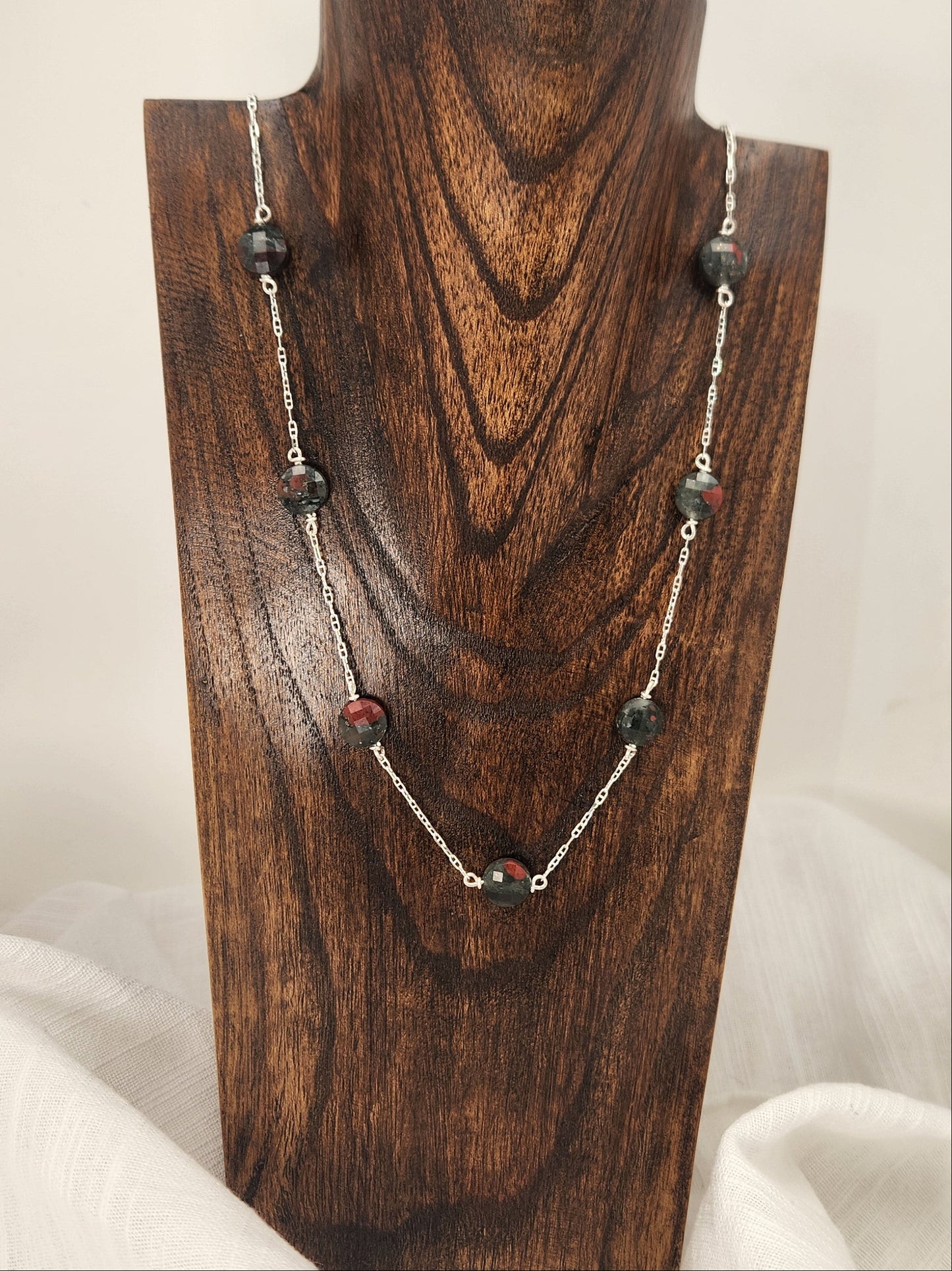 Dragon Blood Jasper Silver Station Necklace