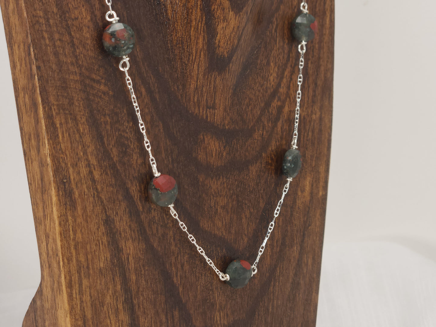 Dragon Blood Jasper Silver Station Necklace
