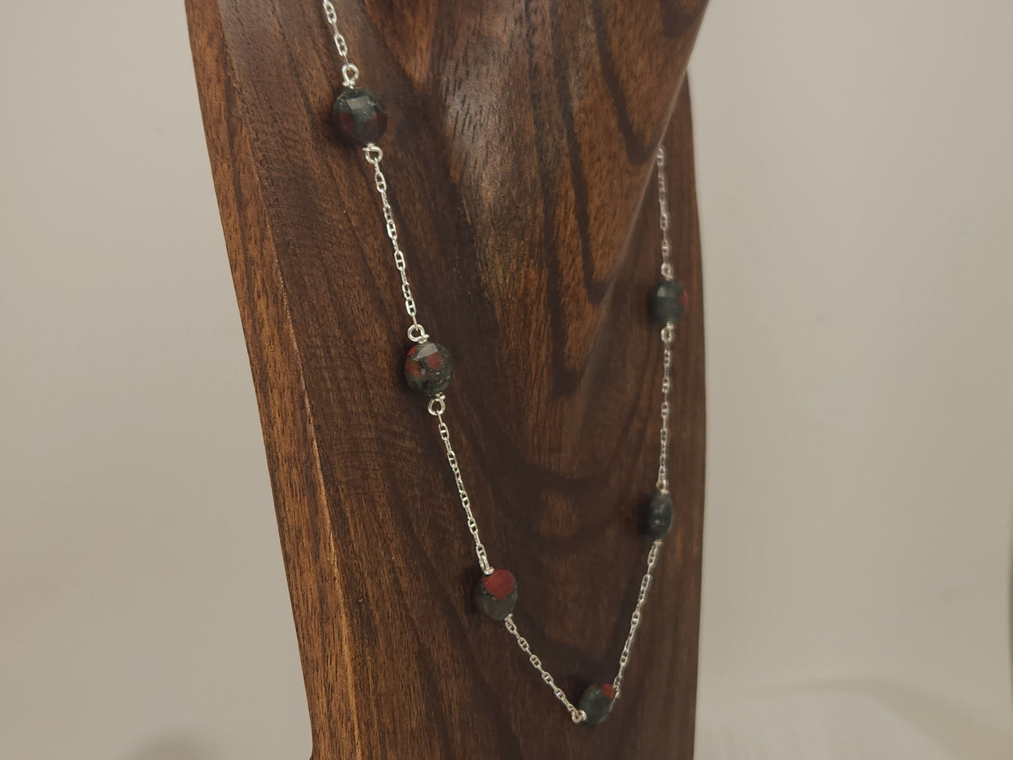 Dragon Blood Jasper Silver Station Necklace