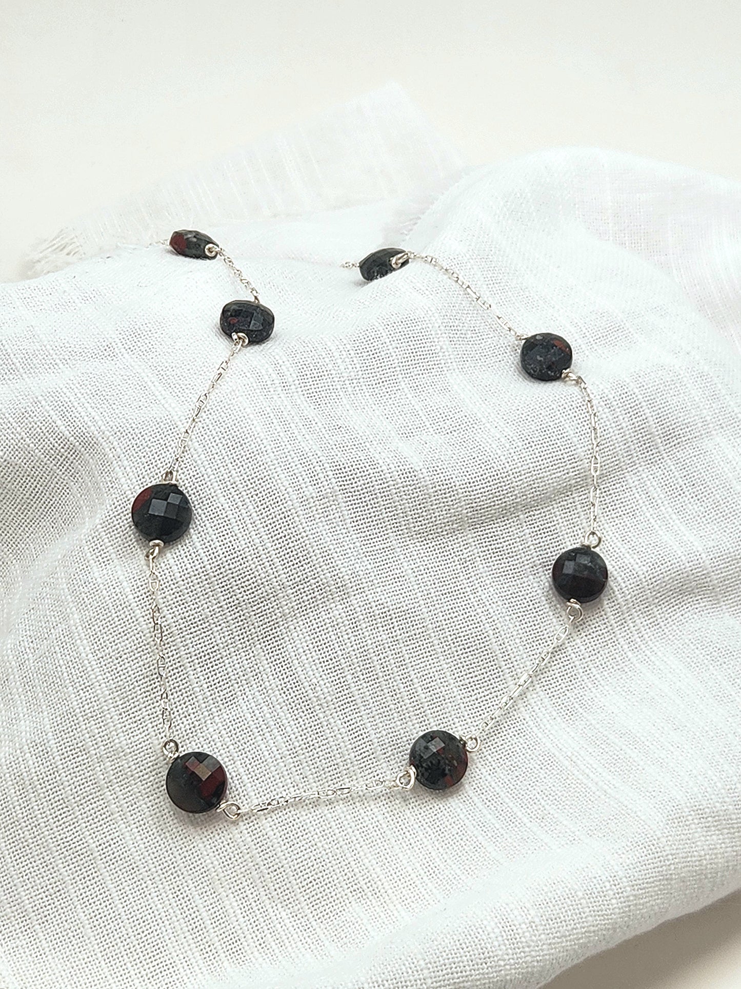 Dragon Blood Jasper Silver Station Necklace