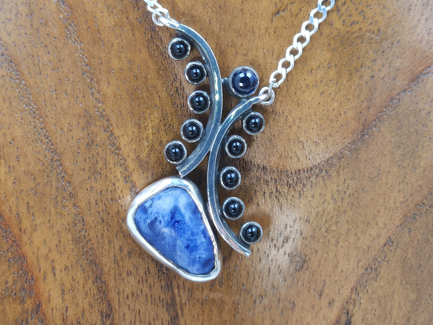 Sodalite, Sapphire and Onyx Silver Pendant