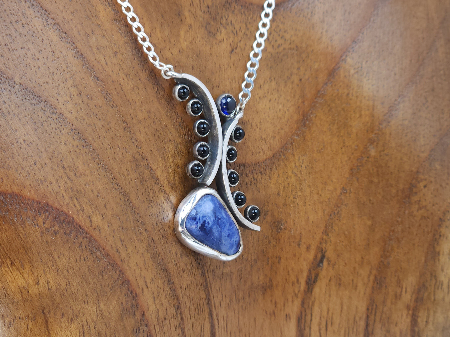 Sodalite, Sapphire and Onyx Silver Pendant