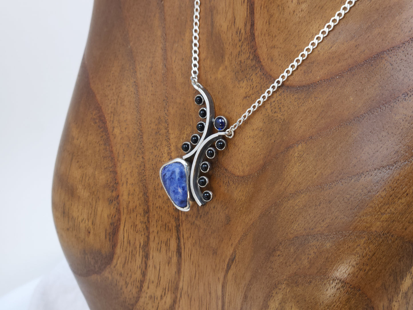 Sodalite, Sapphire and Onyx Silver Pendant