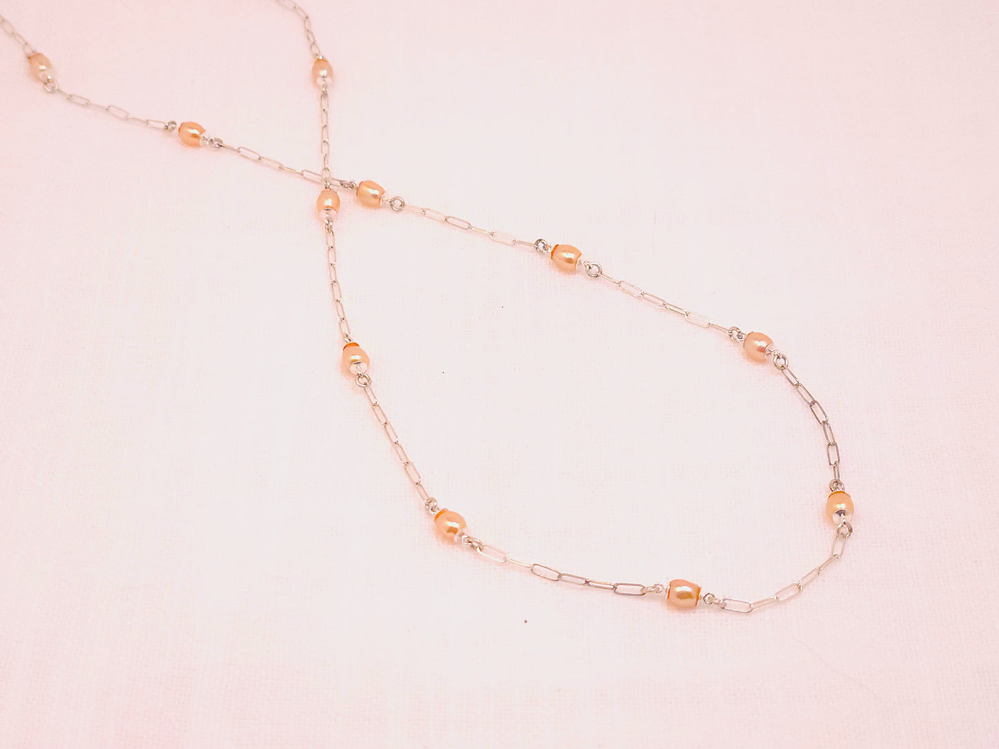 Peach Freshwater Pearl Station Necklace