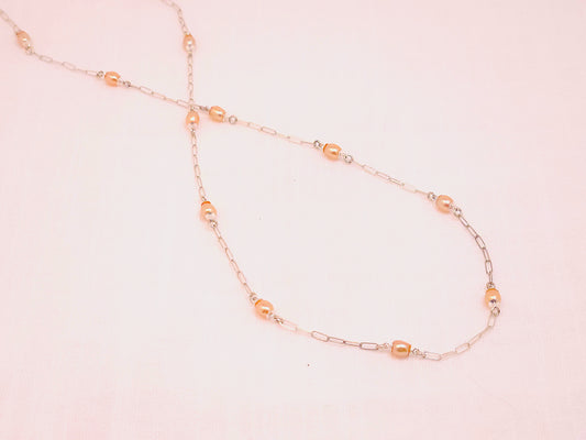 Peach Freshwater Pearl Station Necklace