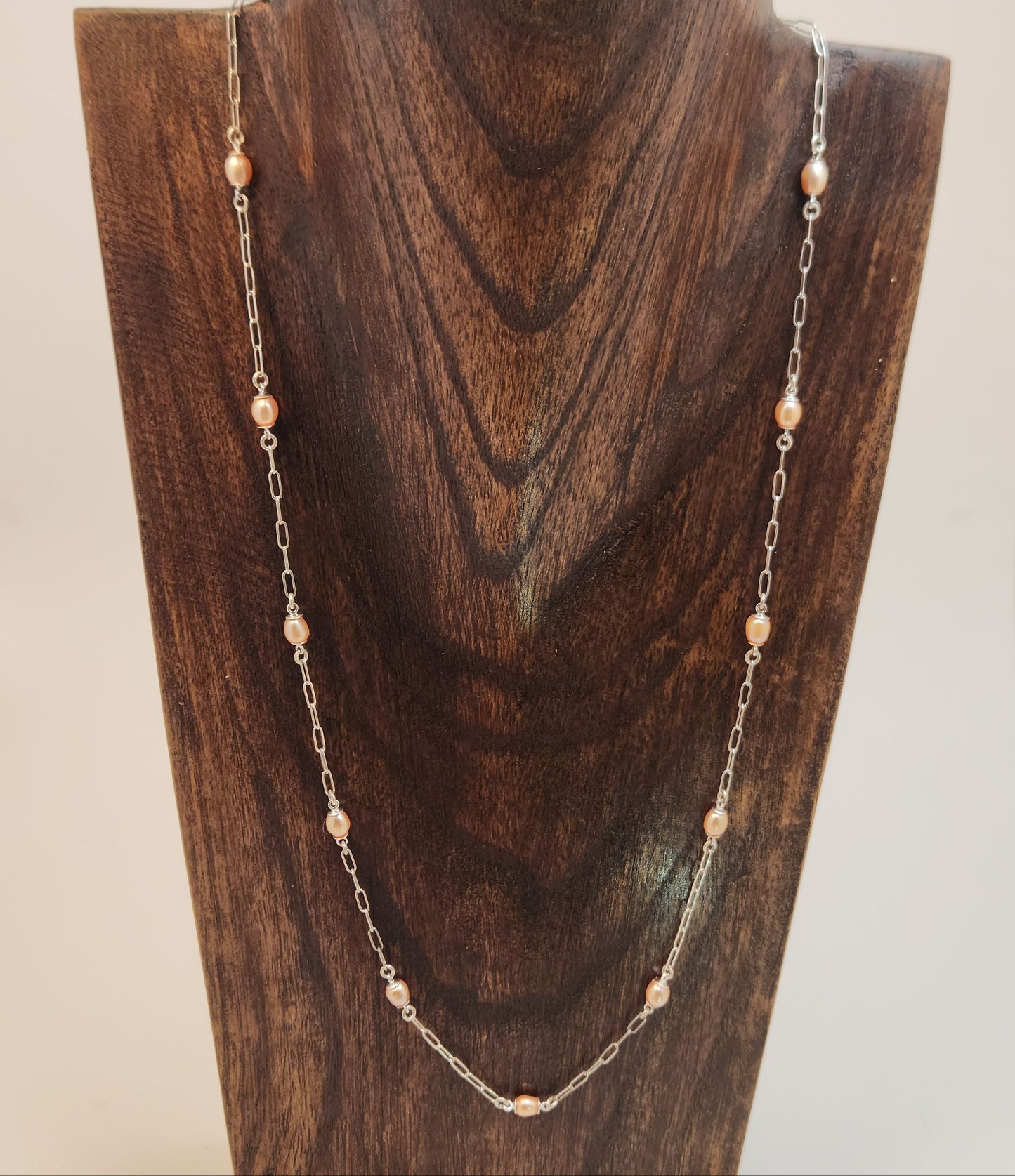 Peach Freshwater Pearl Station Necklace