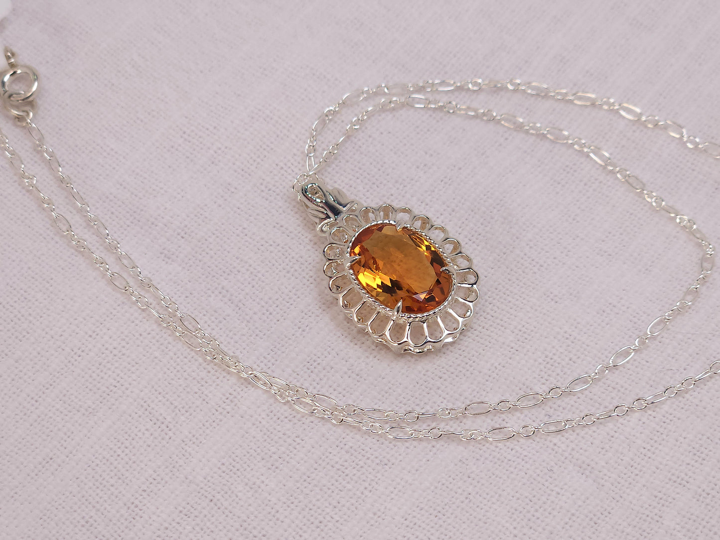 Oval Citrine Filigree Silver Pendant