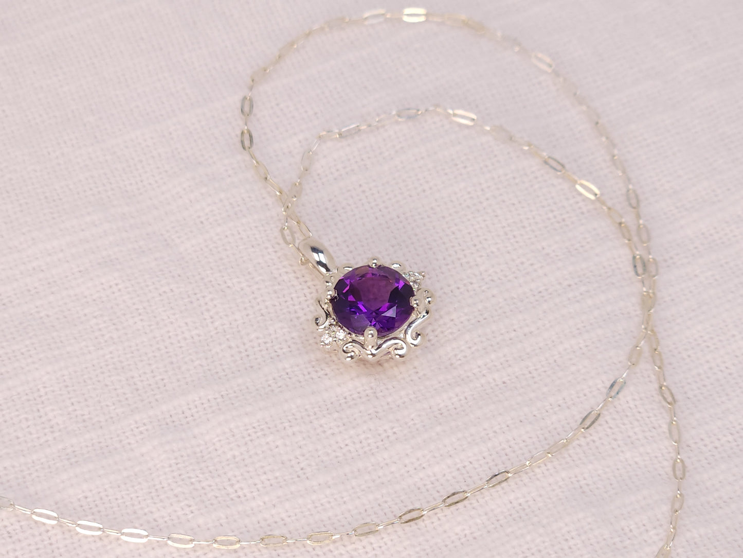 Amethyst Silver Pendant with Diamond Accents