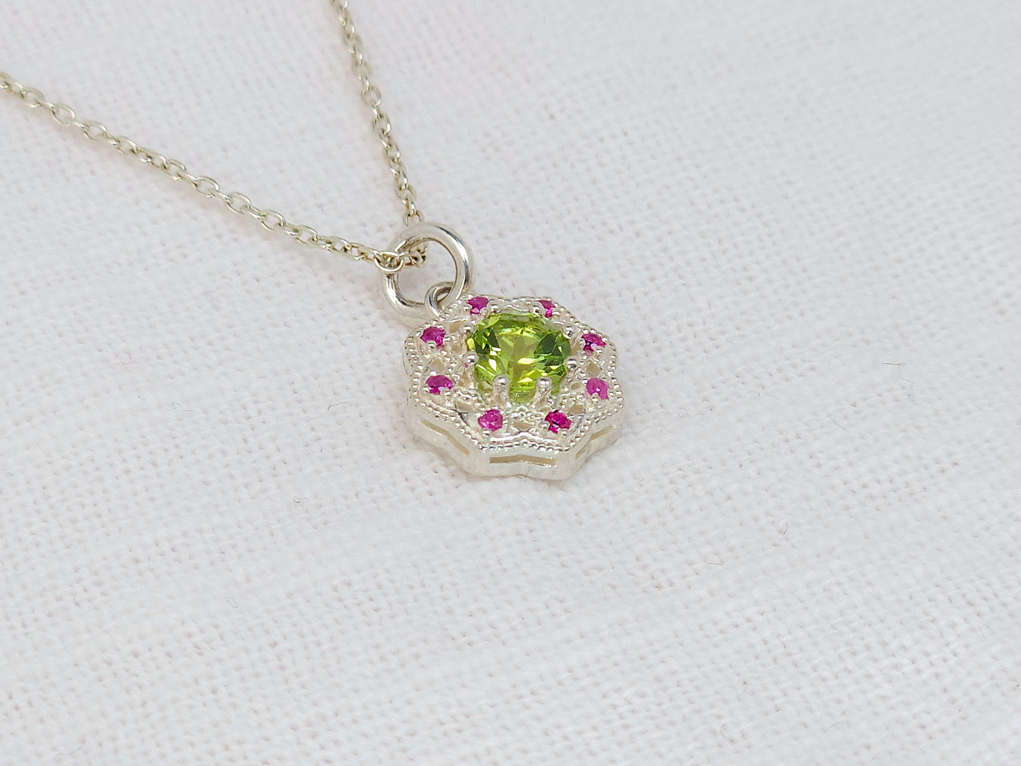 Peridot and Pink Sapphire Sterling Silver Pendant