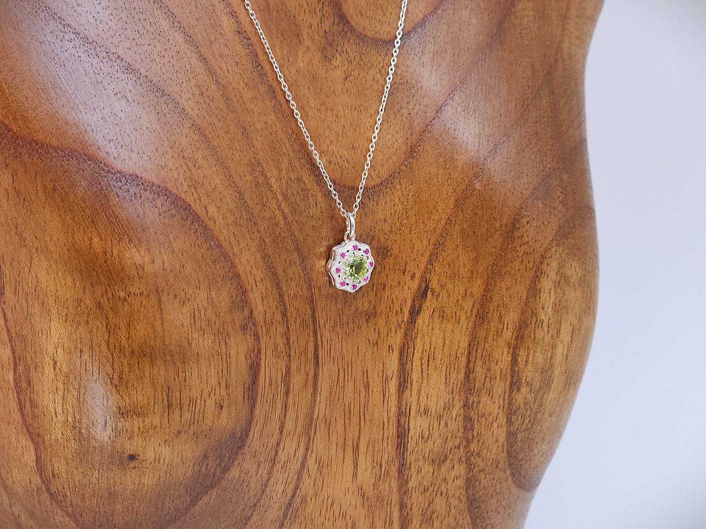 Peridot and Pink Sapphire Sterling Silver Pendant