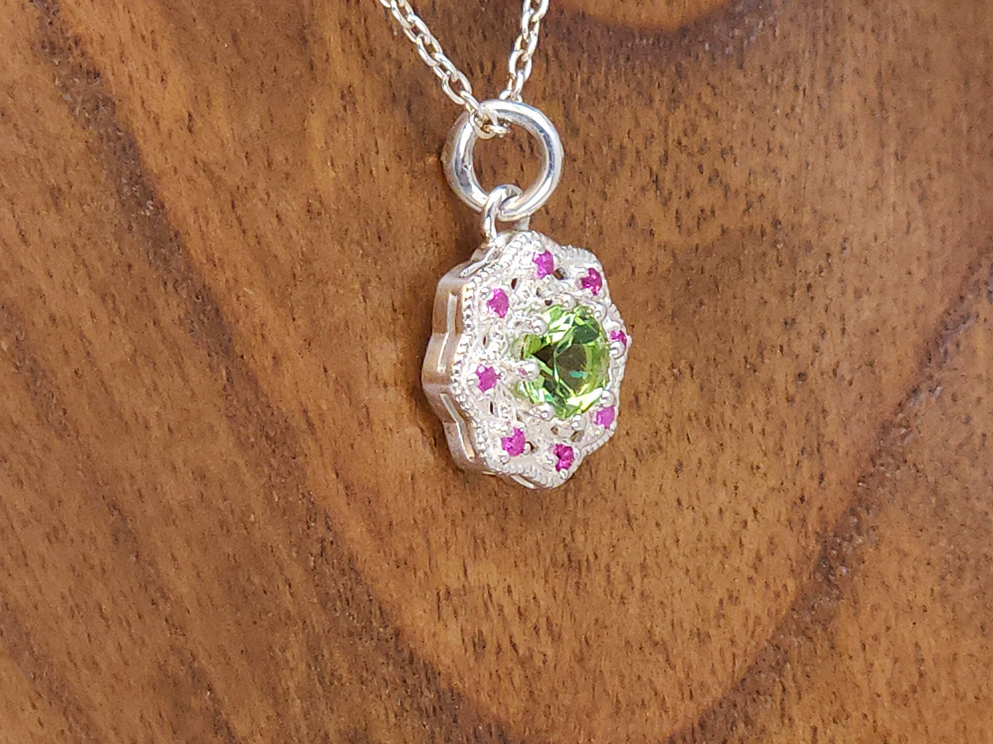 Peridot and Pink Sapphire Sterling Silver Pendant