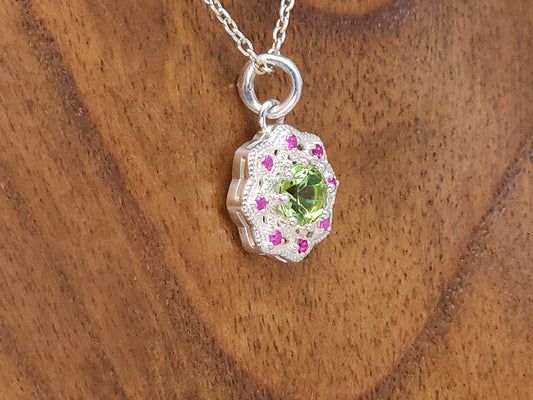 Peridot and Pink Sapphire Sterling Silver Pendant