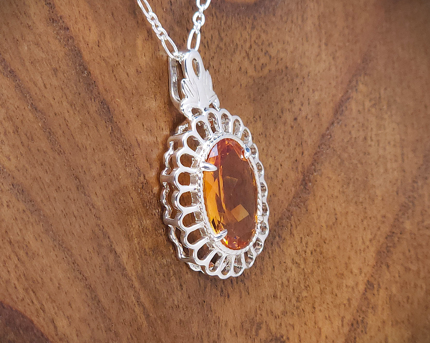 Oval Citrine Filigree Silver Pendant