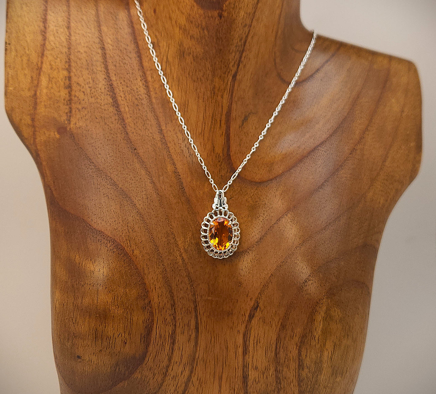 Oval Citrine Filigree Silver Pendant