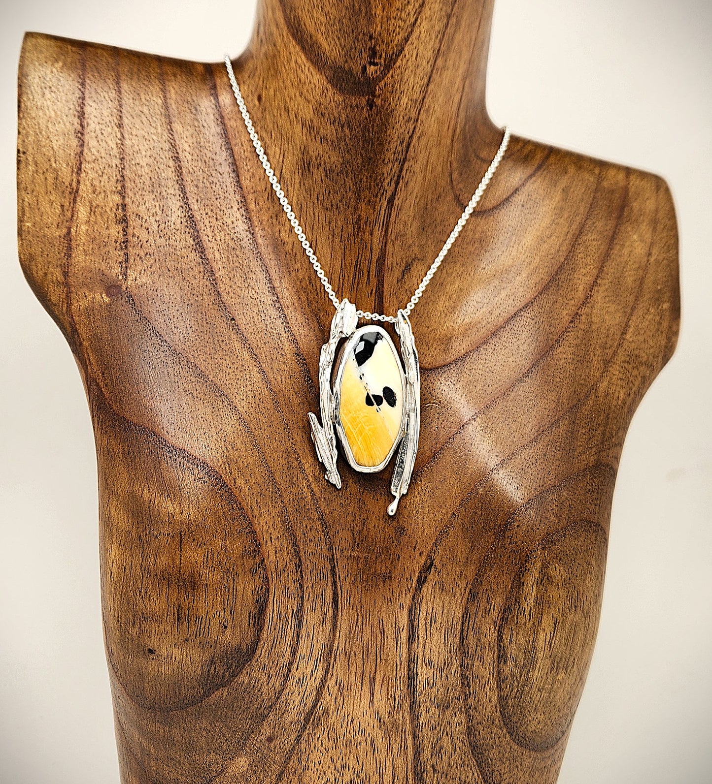 Petrified Wood Broomcast Silver Pendant