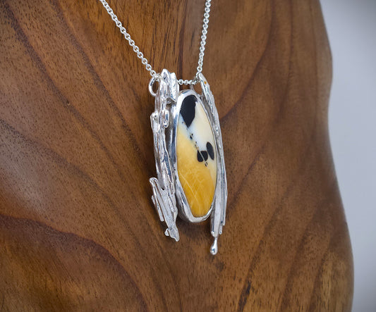 Petrified Wood Broomcast Silver Pendant