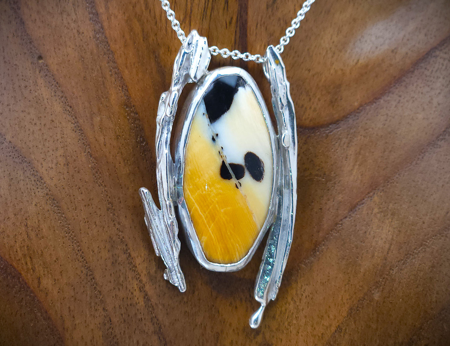 Petrified Wood Broomcast Silver Pendant