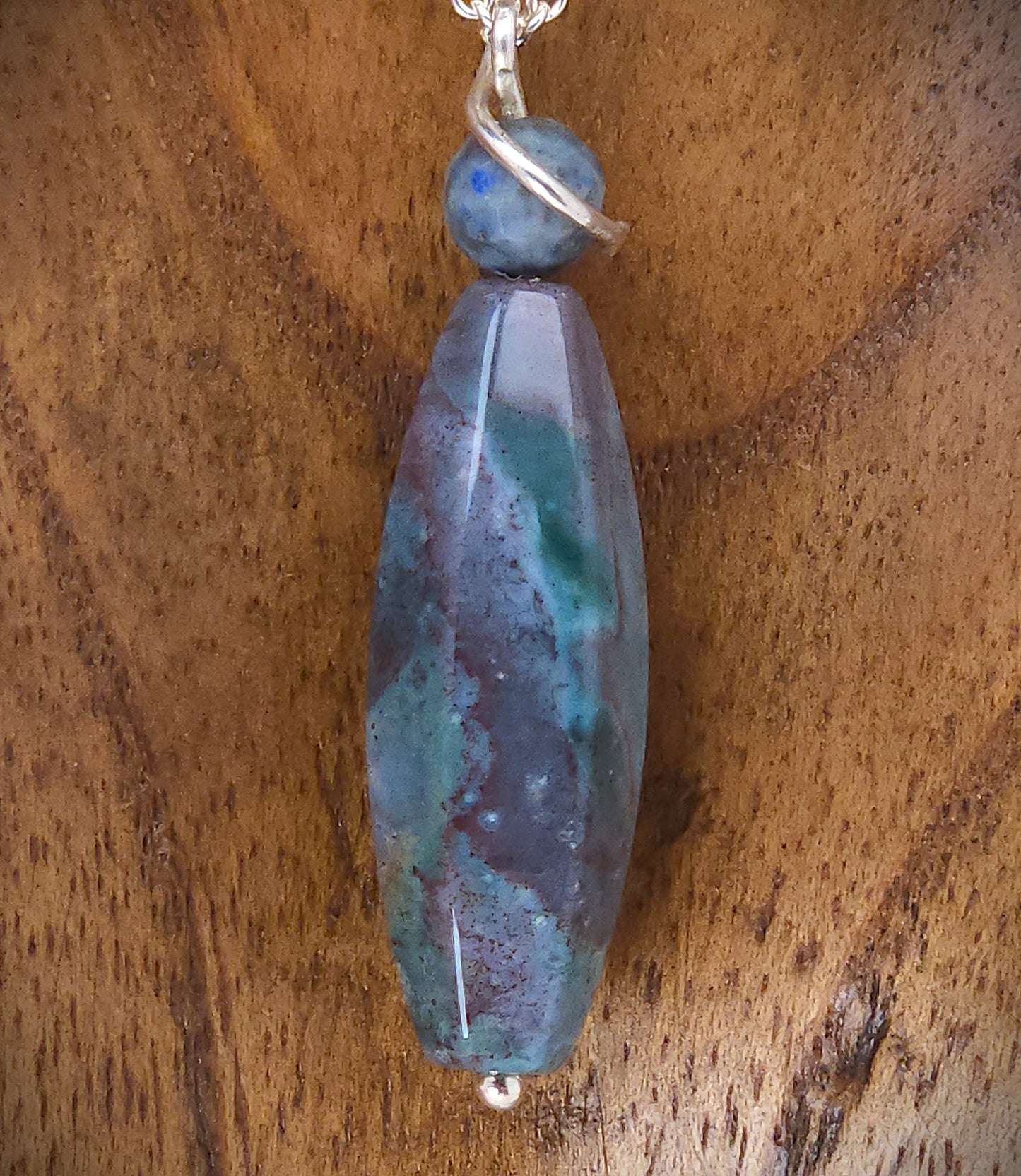Fancy Jasper and Azurite Drop Silver Pendant