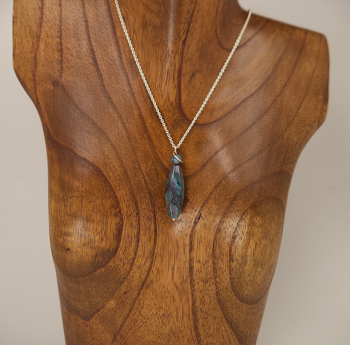 Fancy Jasper and Azurite Drop Silver Pendant