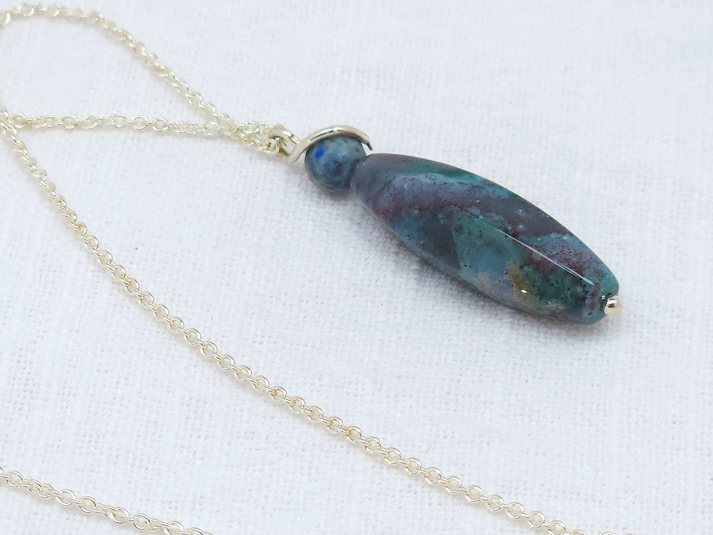 Fancy Jasper and Azurite Drop Silver Pendant