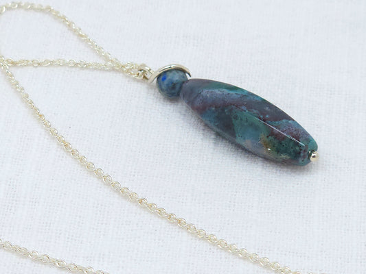 Fancy Jasper and Azurite Drop Silver Pendant