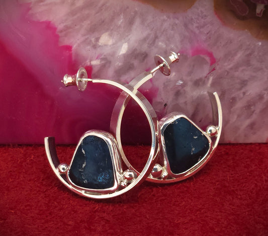 Covellite Flat Hoop Earrings