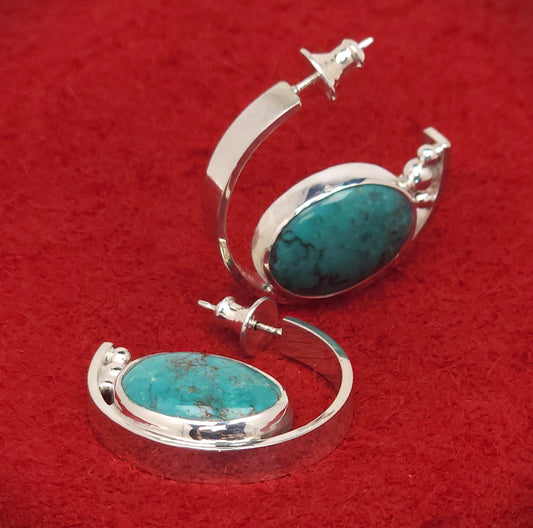 Turquoise Flat Hoop Earrings