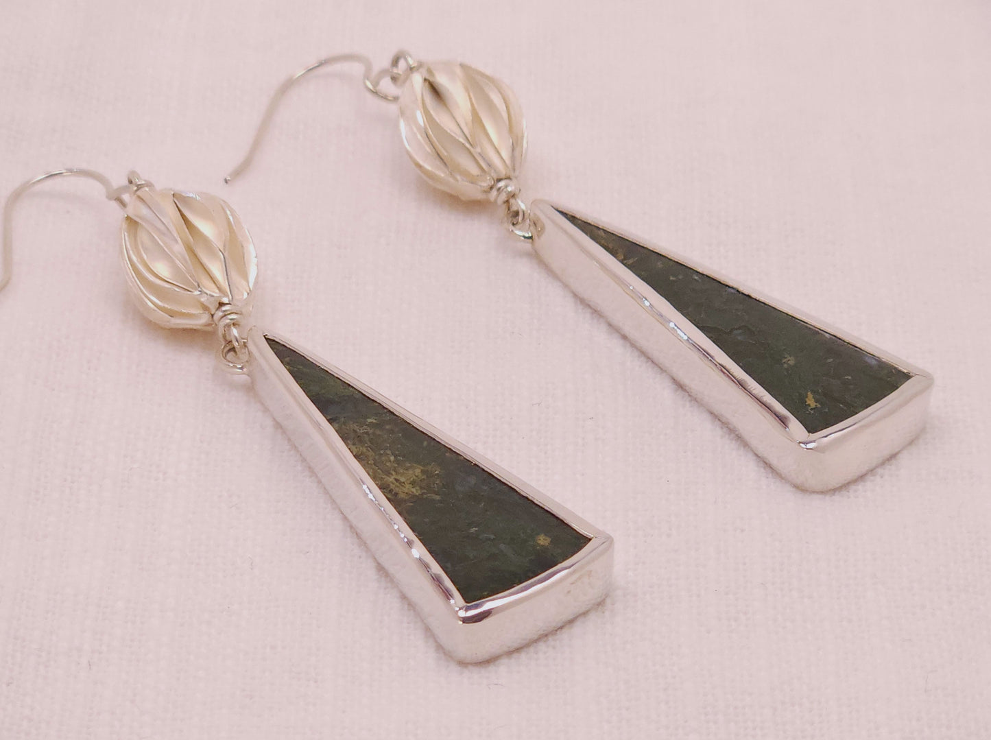 Moss Agate Silver Dangle Earrings