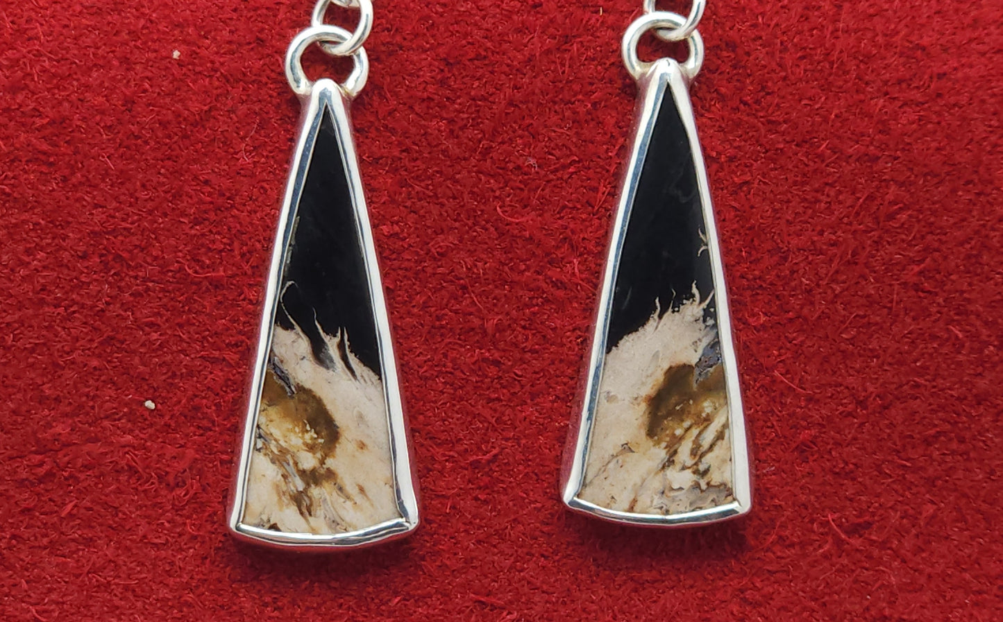 Petrified Palm Wood Reticulation Silver Dangle Earrings