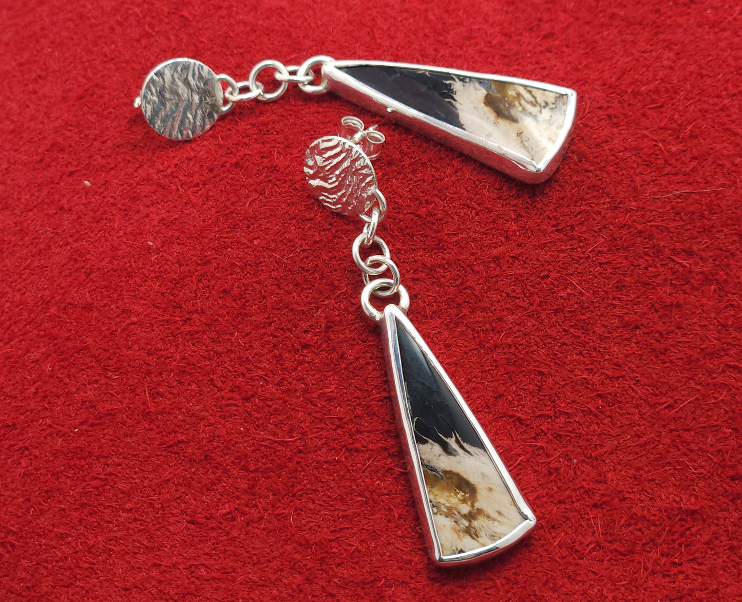 Petrified Palm Wood Reticulation Silver Dangle Earrings