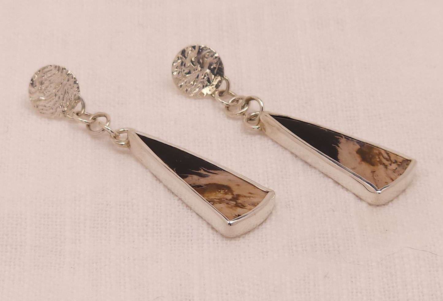 Petrified Palm Wood Reticulation Silver Dangle Earrings
