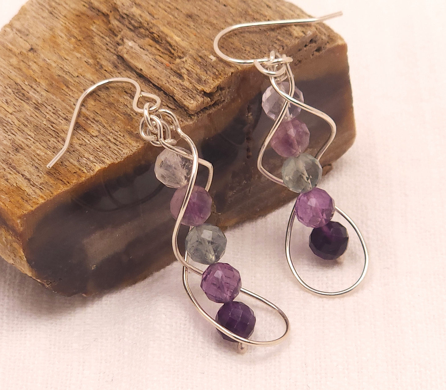 Rainbow Fluorite Silver Cage Dangle Earrings