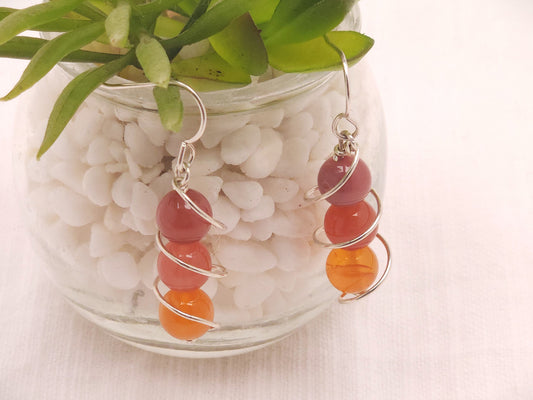 Mozambique Agate Silver Spiral Cage Earrings