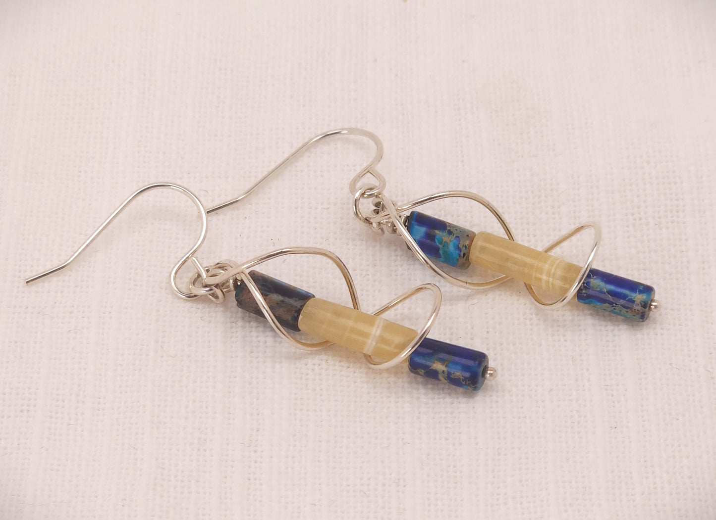 Aqua Terra Jasper and Yellow Jade Cage Dangle Earrings