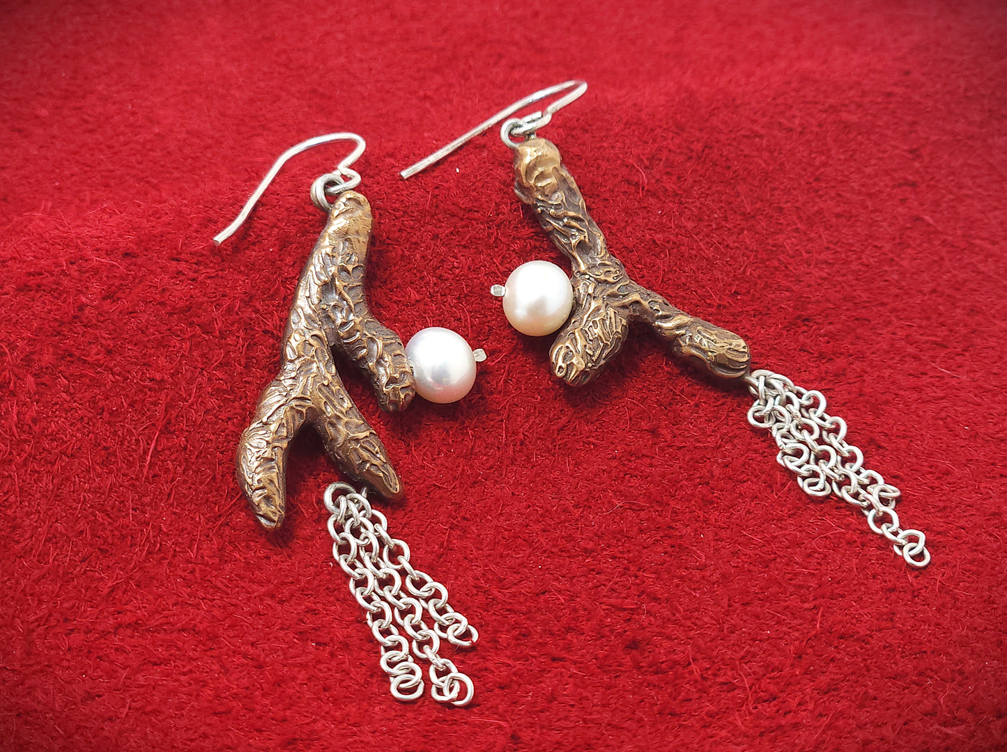 Bronze Coral Freshwater Pearl Dangle Earrings