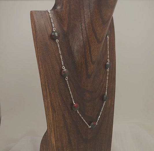Dragon Blood Jasper Silver Station Necklace