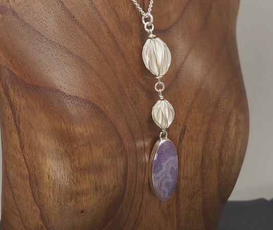 Purple Lace Agate Silver Drop Pendant
